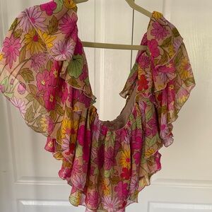 Show Me Your MuMu Floral Ruffled Pink Yellow Green Blouse